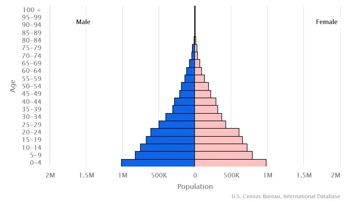 Chart graphic of the age pyramid of South Sudan