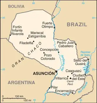 Paraguay Map graphic showing major cities and names of neighboring countries