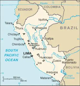 Peru Map graphic showing major cities and names of neighboring countries