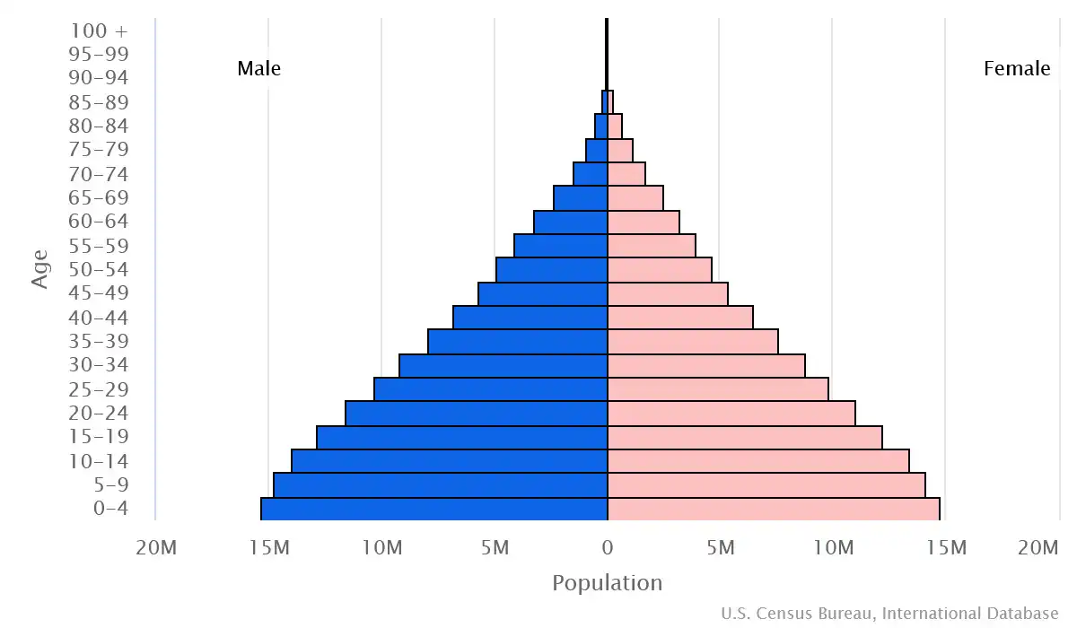 Chart graphic of the age pyramid of Pakistan