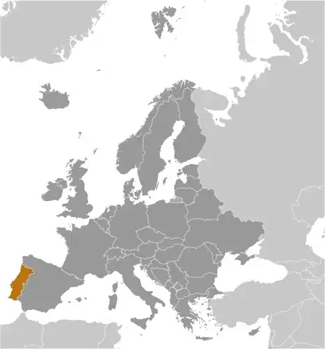 Locator Map of Portugal showing the country on the continent in color