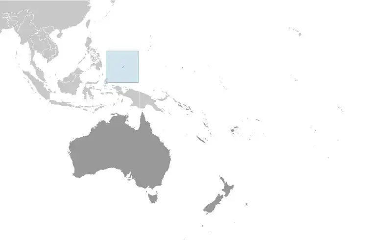 Locator Map of Palau showing the country on the continent in color
