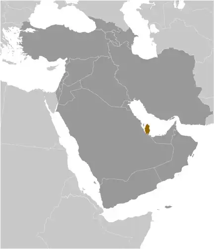 Locator Map of Qatar showing the country on the continent in color