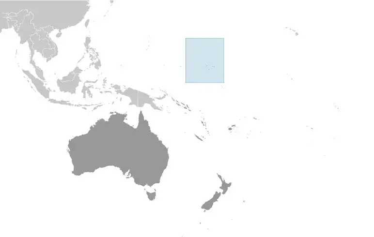Locator Map of Marshall Islands showing the country on the continent in color