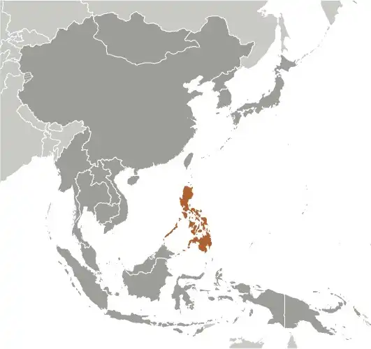 Locator Map of Philippines showing the country on the continent in color