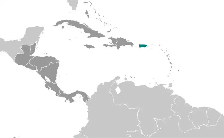 Locator Map of Puerto Rico showing the country on the continent in color