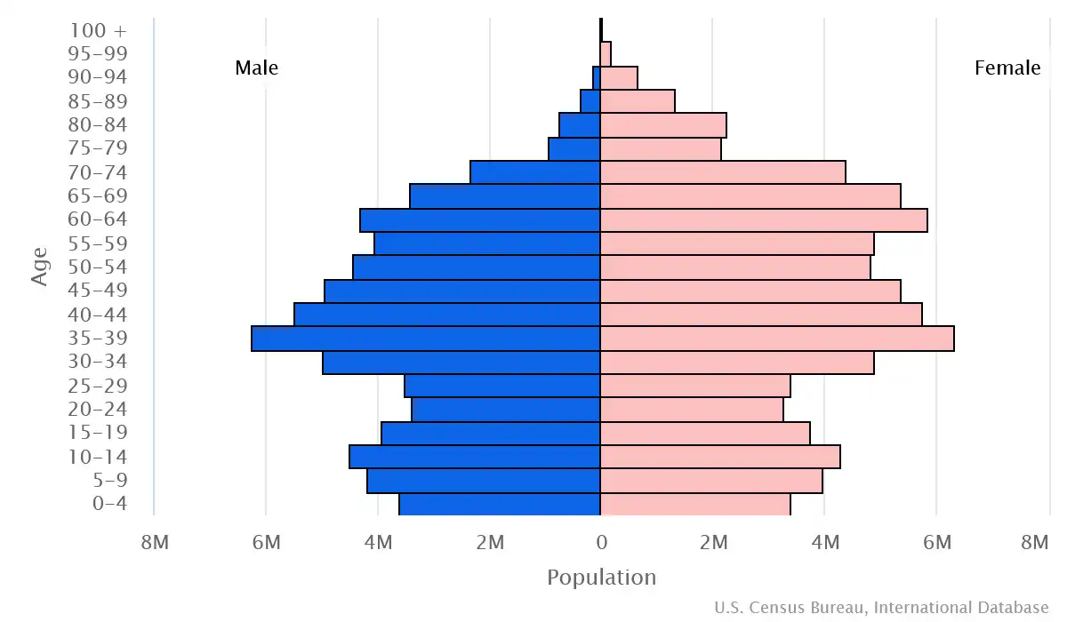 Chart graphic of the age pyramid of Russia