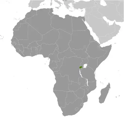 Locator Map of Rwanda showing the country on the continent in color