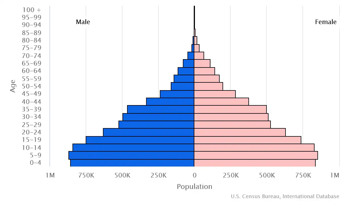 Chart graphic of the age pyramid of Rwanda