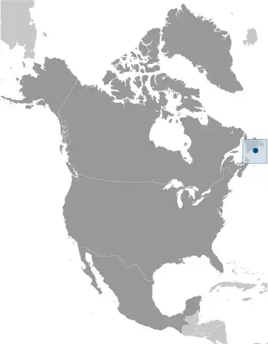 Locator Map of Saint Pierre and Miquelon showing the country on the continent in color