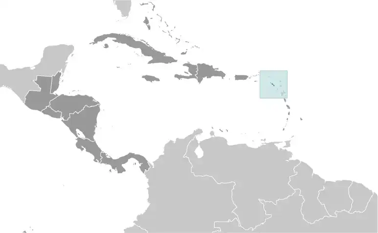 Locator Map of Saint Kitts and Nevis showing the country on the continent in color