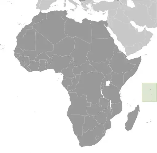 Locator Map of Seychelles showing the country on the continent in color