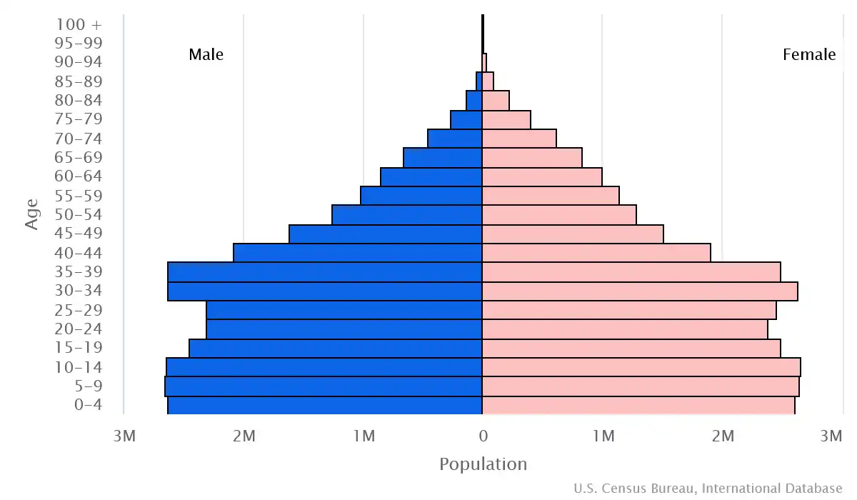 Chart graphic of the age pyramid of South Africa