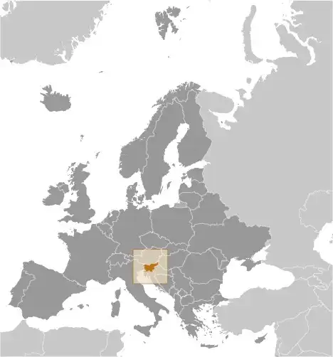 Locator Map of Slovenia showing the country on the continent in color