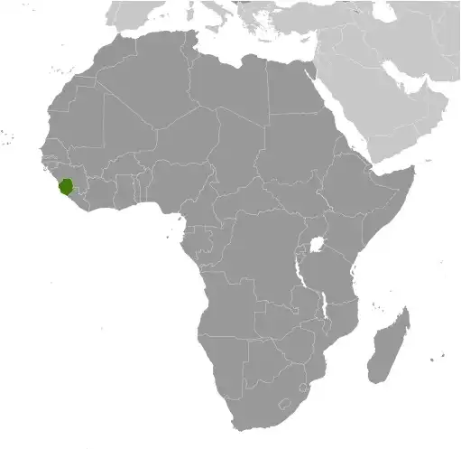 Locator Map of Sierra Leone showing the country on the continent in color