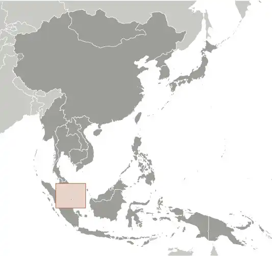 Locator Map of Singapore showing the country on the continent in color