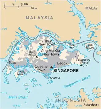 Singapore Map graphic showing major cities and names of neighboring countries