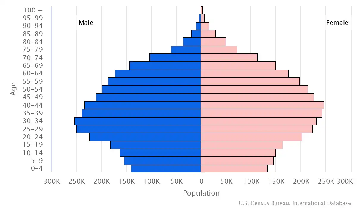 Chart graphic of the age pyramid of Singapore