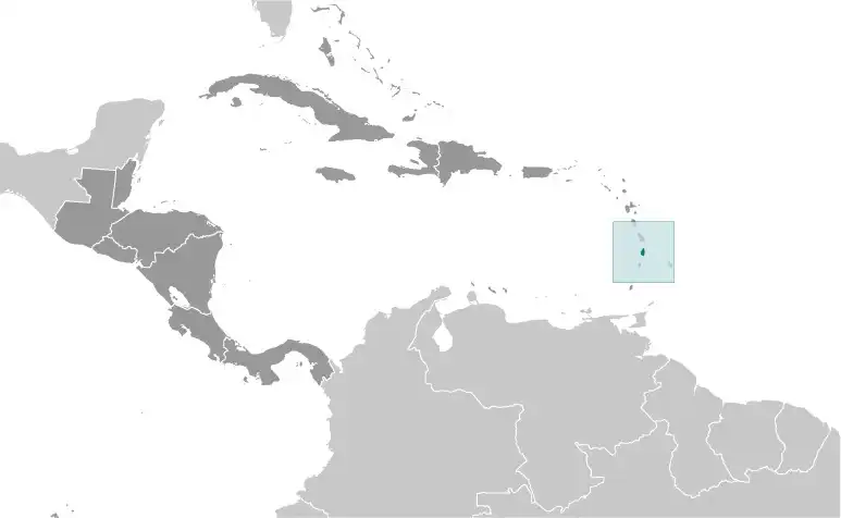 Locator Map of Saint Lucia showing the country on the continent in color