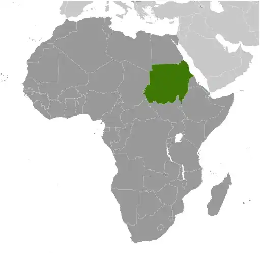 Locator Map of Sudan showing the country on the continent in color