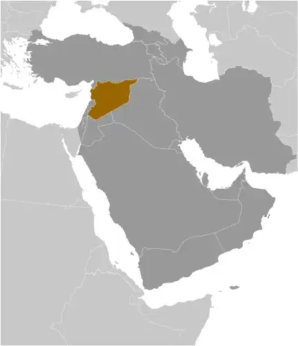 Locator Map of Syria showing the country on the continent in color