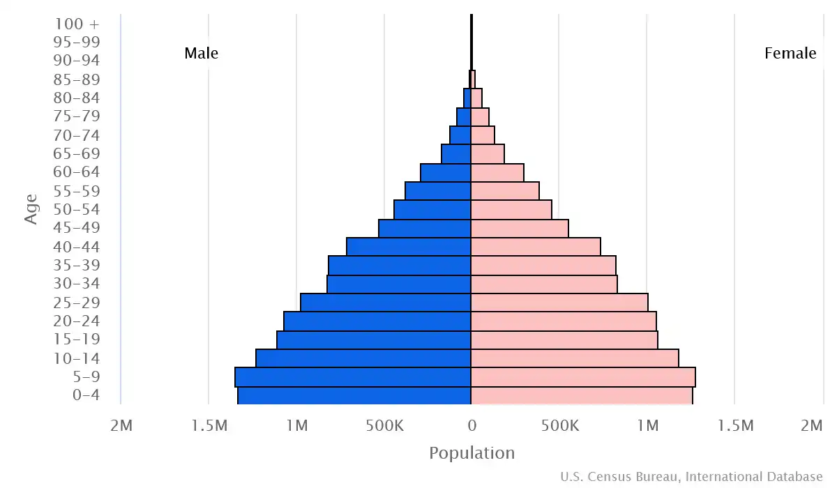 Chart graphic of the age pyramid of Syria
