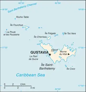Saint Barthelemy Map graphic showing major cities and names of neighboring countries