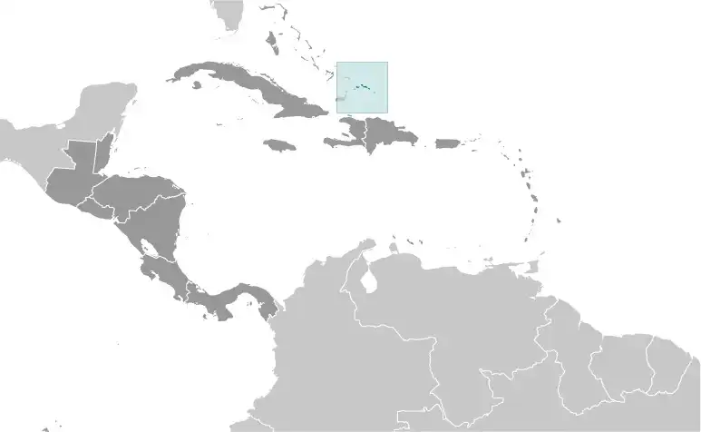 Locator Map of Turks and Caicos Islands showing the country on the continent in color