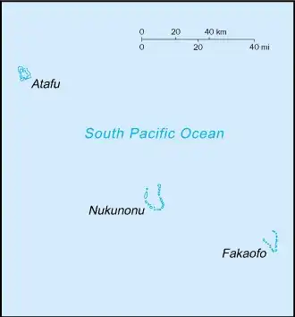 Tokelau Map graphic showing major cities and names of neighboring countries
