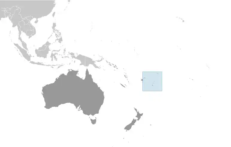 Locator Map of Tonga showing the country on the continent in color