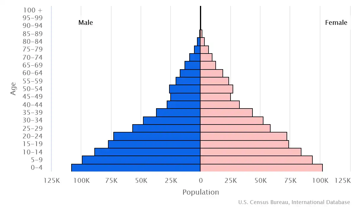 Chart graphic of the age pyramid of Timor-Leste