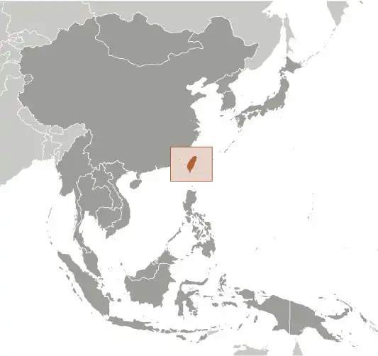 Locator Map of Taiwan showing the country on the continent in color