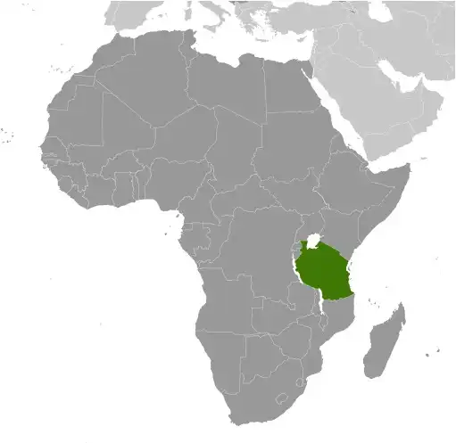 Locator Map of Tanzania showing the country on the continent in color