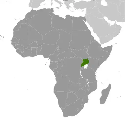 Locator Map of Uganda showing the country on the continent in color
