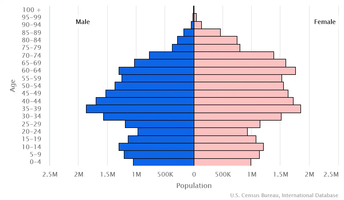Chart graphic of the age pyramid of Ukraine