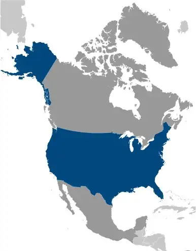 Locator Map of United States showing the country on the continent in color