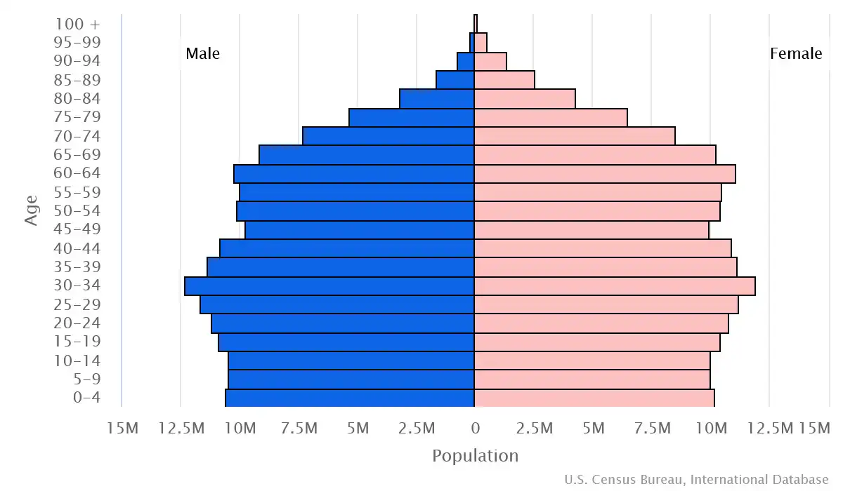 Chart graphic of the age pyramid of United States