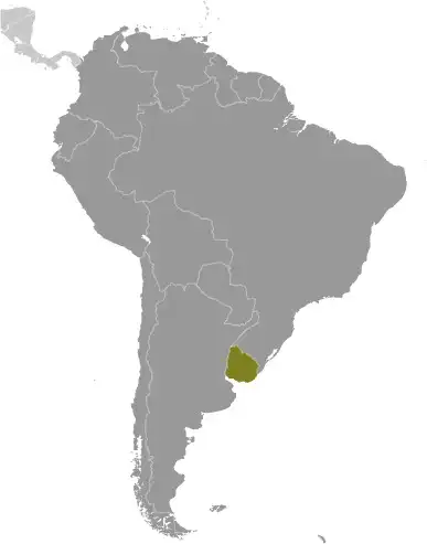 Locator Map of Uruguay showing the country on the continent in color