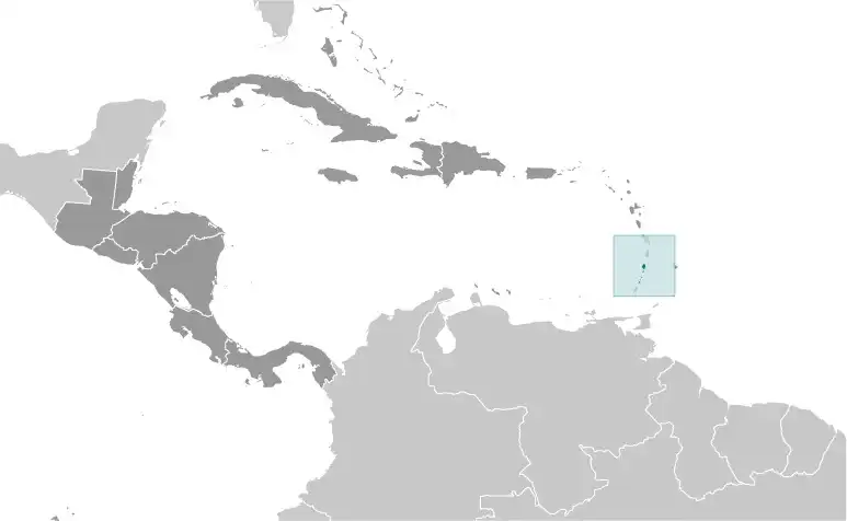 Locator Map of Saint Vincent and the Grenadines showing the country on the continent in color