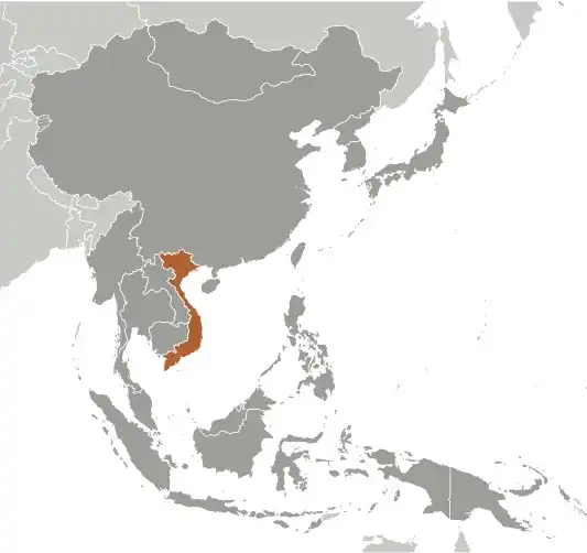 Locator Map of Vietnam showing the country on the continent in color