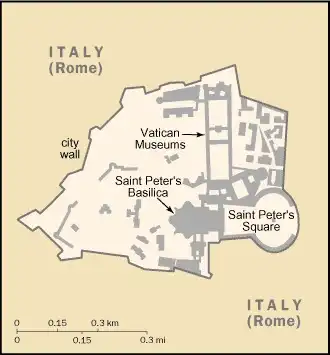 Holy See (Vatican City) Map graphic showing major cities and names of neighboring countries