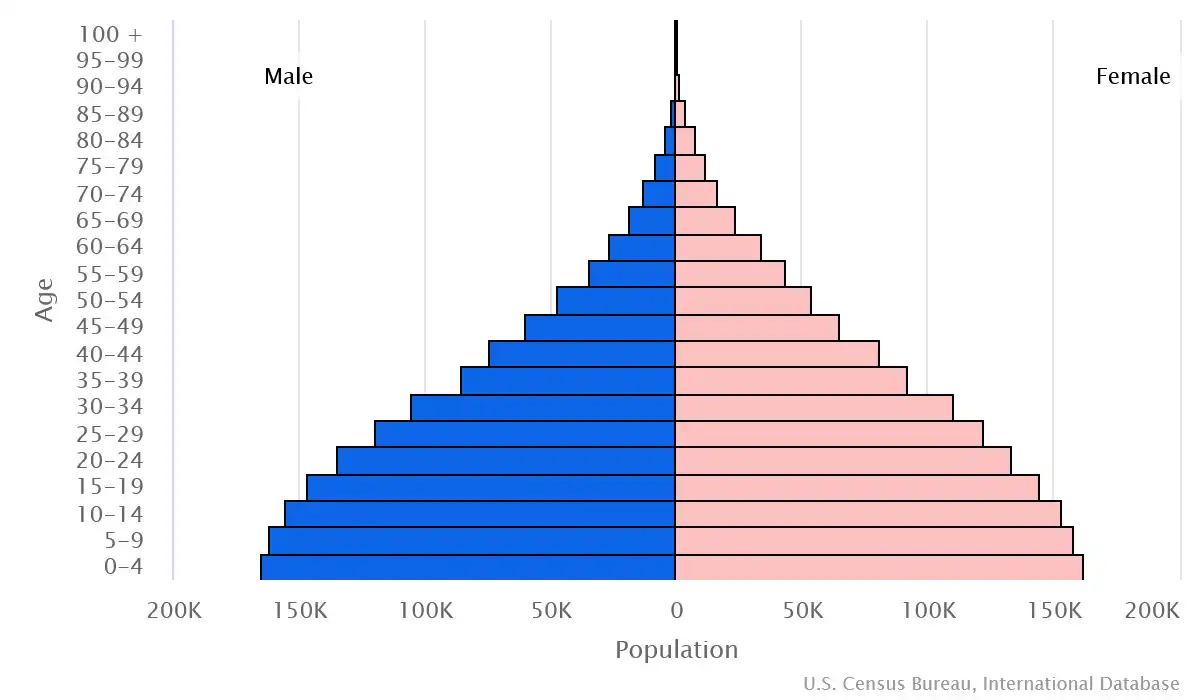 Chart graphic of the age pyramid of Namibia