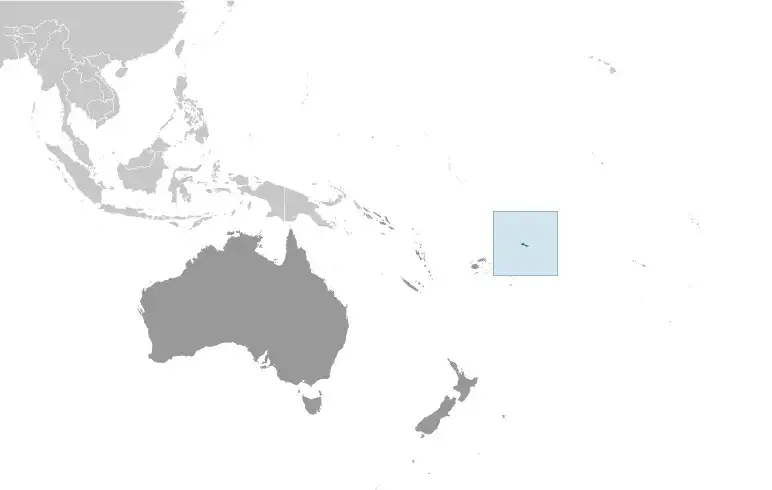Locator Map of Samoa showing the country on the continent in color