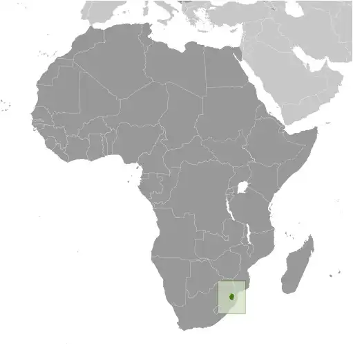 Locator Map of Eswatini showing the country on the continent in color