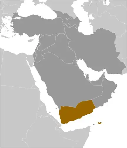 Locator Map of Yemen showing the country on the continent in color