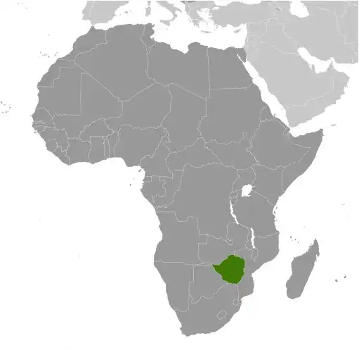 Locator Map of Zimbabwe showing the country on the continent in color