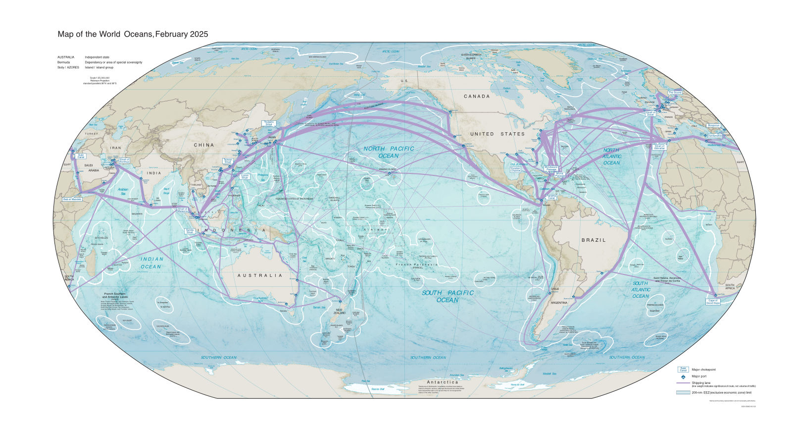 Map of the world oceans graphic