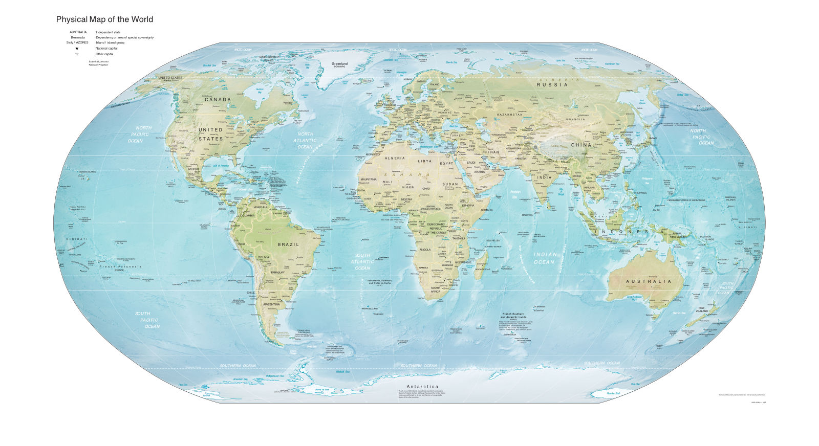 Physical world map graphic