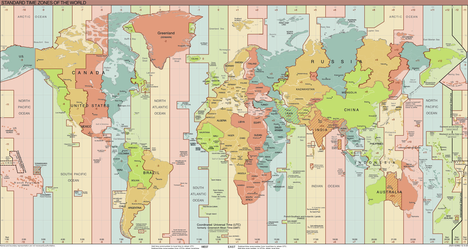 World Map with standard time zones graphic